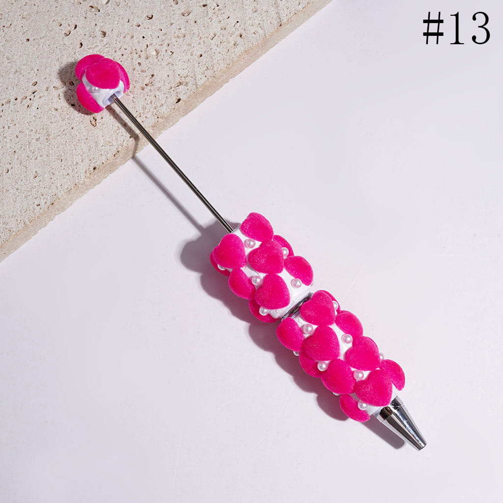 Beadable Clay Pens with Flocked Heart and White Pearl, Multi-Color