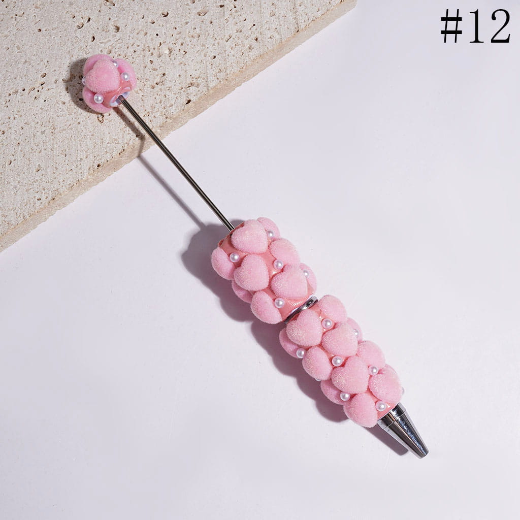 Beadable Clay Pens with Flocked Heart and White Pearl, Multi-Color