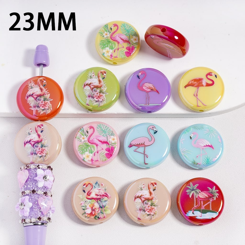 Acrylic Beads UV Coating Flamingo in Various Style, 23MM, Multi-Color, Random Mix
