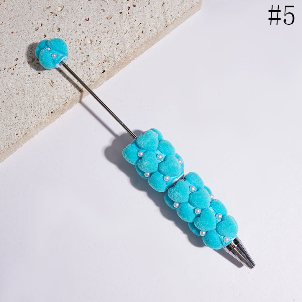 Beadable Clay Pens with Flocked Heart and White Pearl, Multi-Color