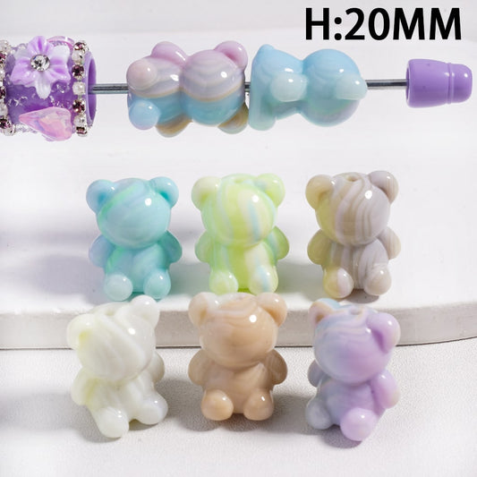 Acrylic Beads Bear with Gradual-Blending Texture, Height 20MM, Random Mix