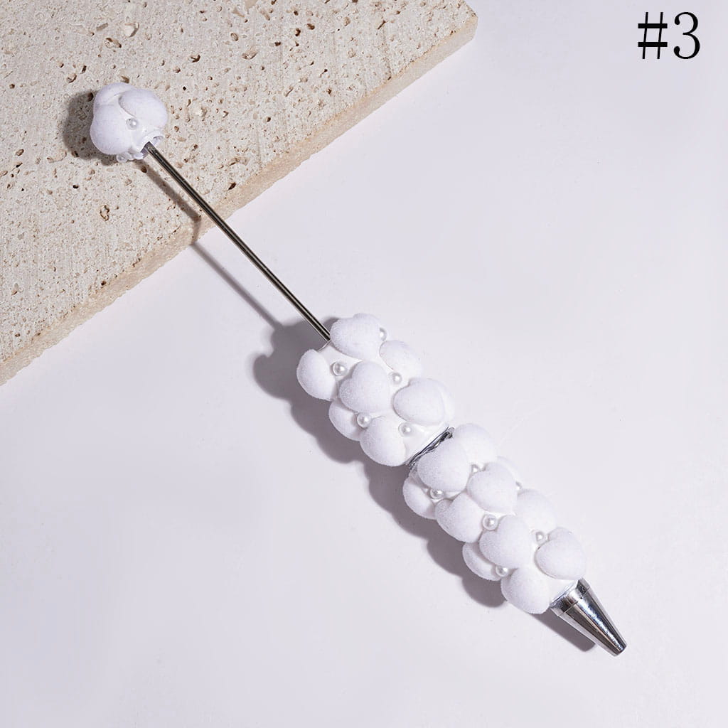 Beadable Clay Pens with Flocked Heart and White Pearl, Multi-Color