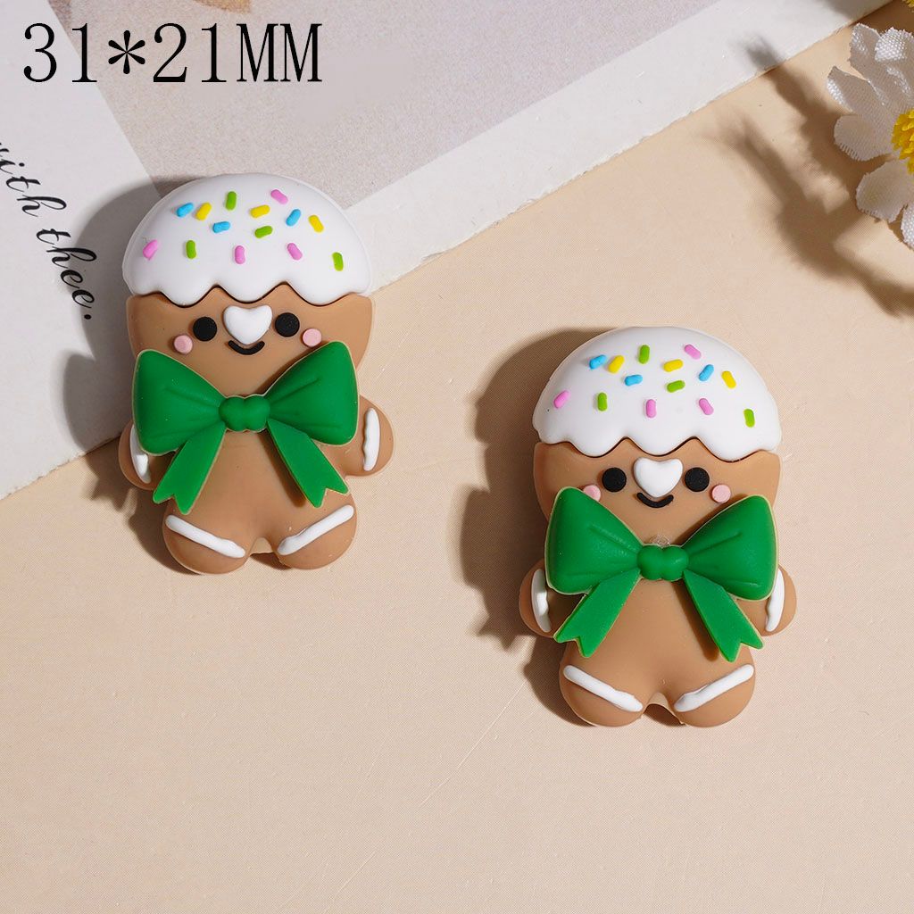 Gingerbread Man with Bowtie Candy Hat 3D Silicone Focal Beads, 31*21MM Red & Green