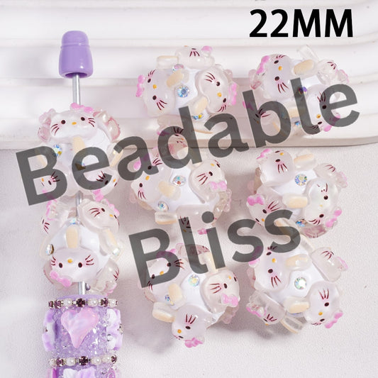 Clay Beads with Cute Cat Character Popsicle and AB Rhinestones, 22MM