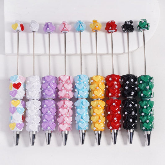 Beadable Clay Pens with Glossy Hearts in Various Colors Valentine's Day, White Pearls, Random Mix