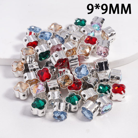 Silver Color Metal Beads Cross Shaped Clear Rhinestone, 9*9MM, Multi-Color, Random Mix