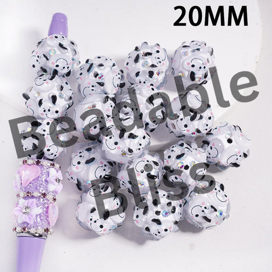 Clay Beads Shy Beagle Dog with Black Ears and AB Rhinestones, 20MM
