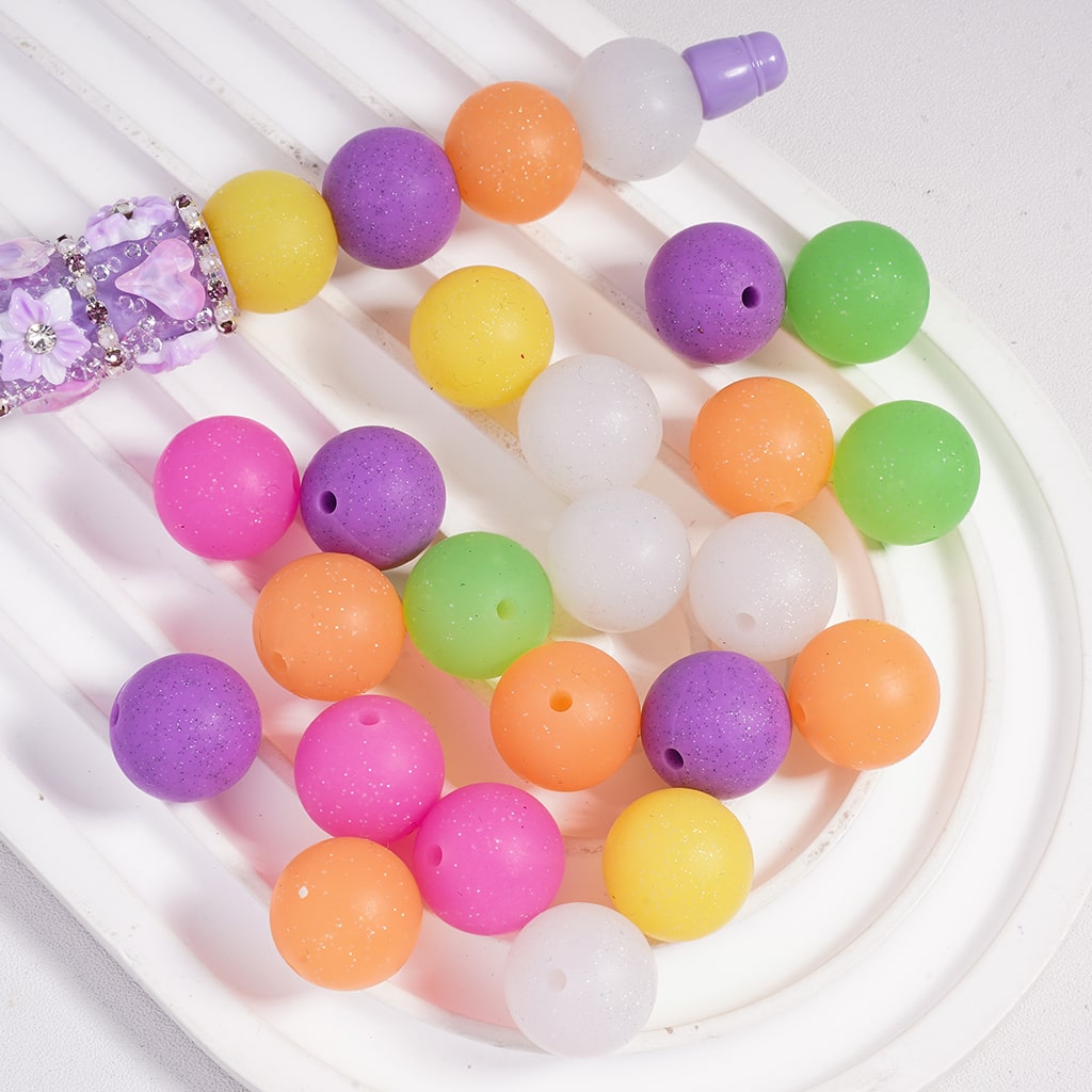 Neon Beads with Glitter Solid Colors 15mm