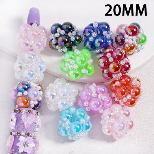 Acrylic Beads UV Coating with White Pearls and Half-Shell Pearls in Various Color, 20MM