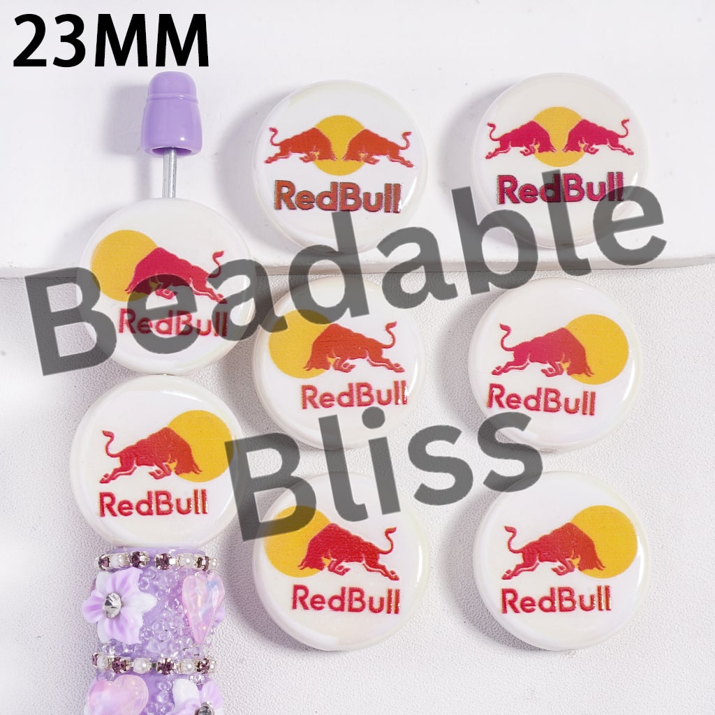 Acrylic Beads Strong Bull in Red Color and Sun, 23MM, Flat Round Shape, Random Mix