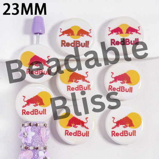 Acrylic Beads Strong Bull in Red Color and Sun, 23MM, Flat Round Shape, Random Mix