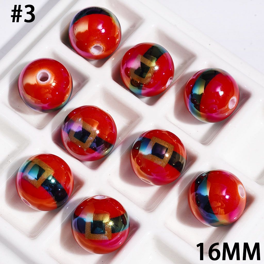 UV-Coated Acrylic Beads and Bracelets with Santa's Belt, 16MM Multi-Color Random Mix