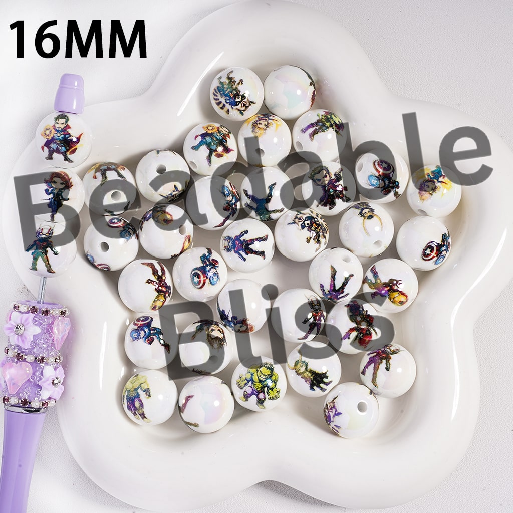 Acrylic Beads UV Coating Strong Character Series, 16MM, Random Mix
