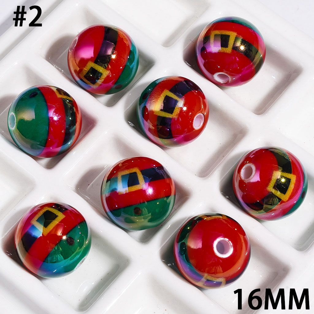 UV-Coated Acrylic Beads and Bracelets with Santa's Belt, 16MM Multi-Color Random Mix