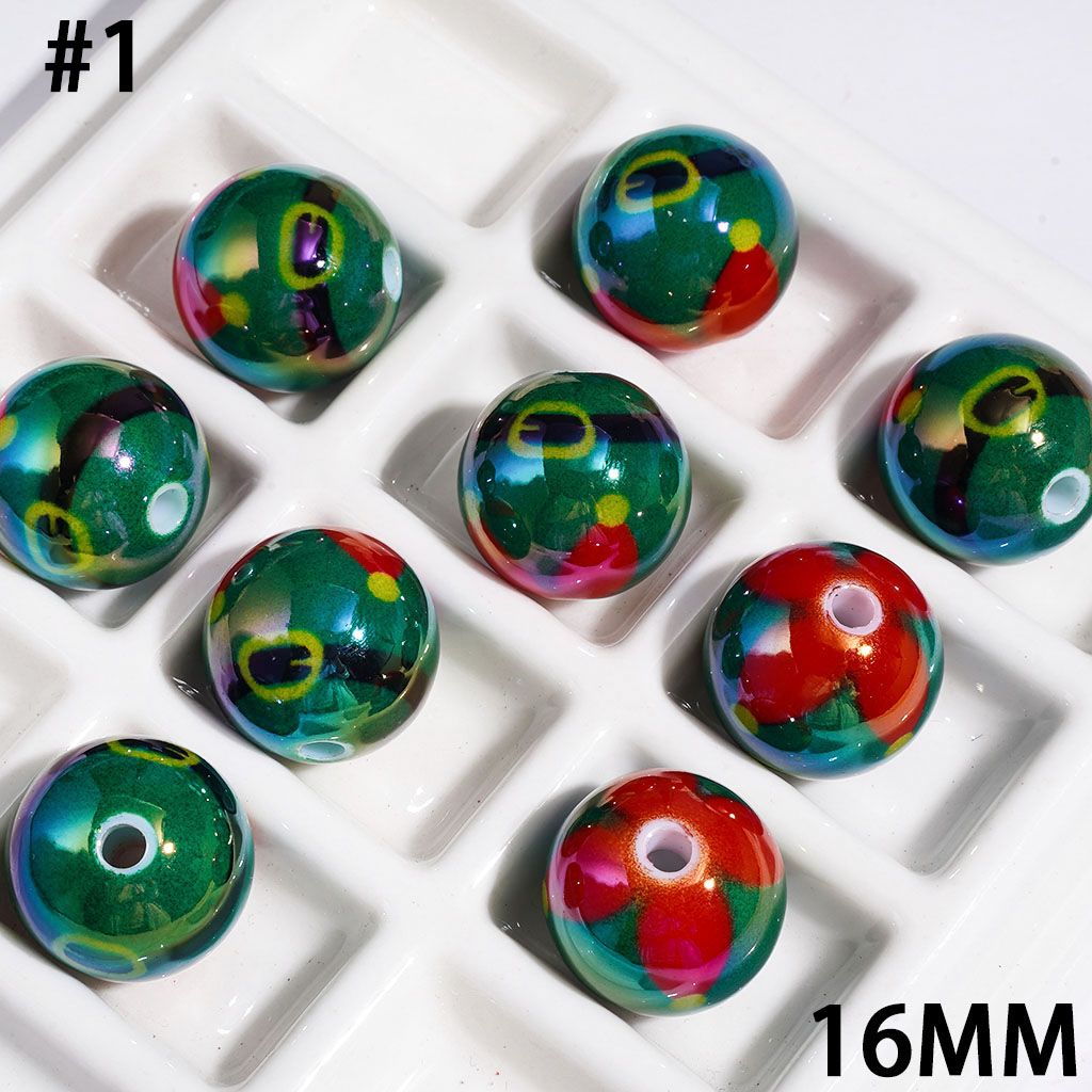 UV-Coated Acrylic Beads and Bracelets with Santa's Belt, 16MM Multi-Color Random Mix