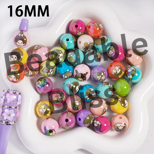 Acrylic Beads Cute Baby Monkey Doll Pattern, Girl and Boy, 16MM, Multi-Color, Random Mix