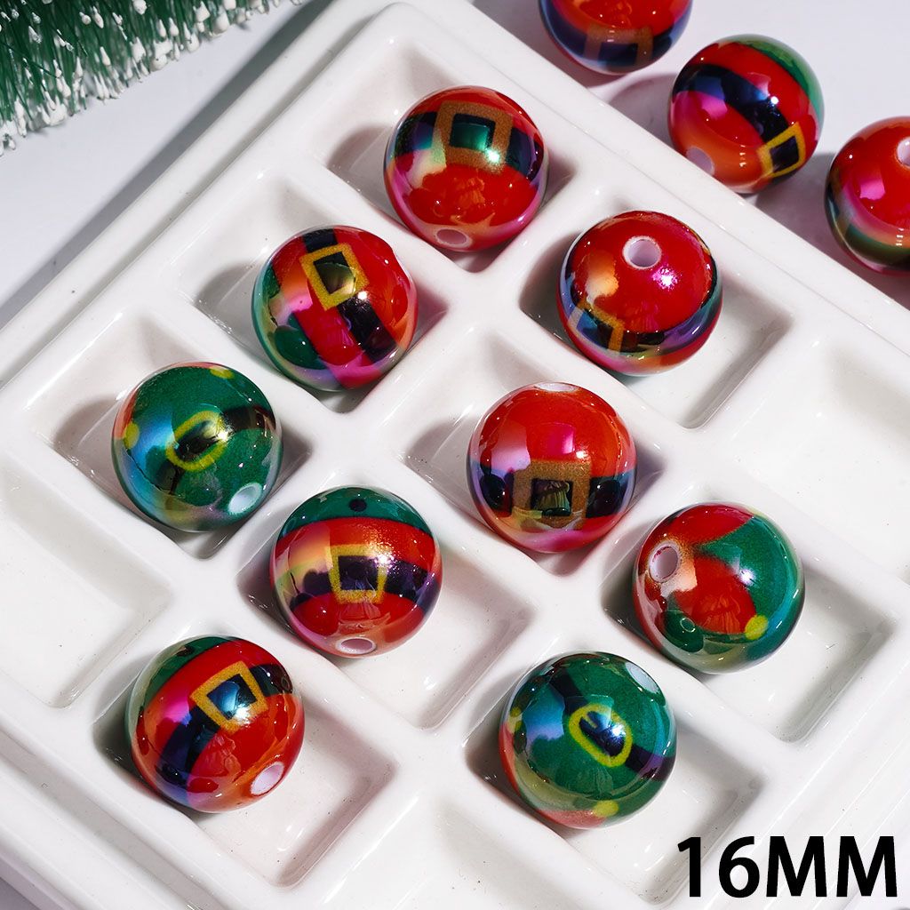 UV-Coated Acrylic Beads and Bracelets with Santa's Belt, 16MM Multi-Color Random Mix