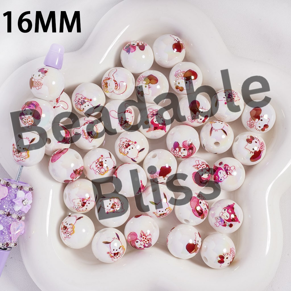 Acrylic Beads UV Coating Adorable Character Series, 16MM, Pink, Random Mix