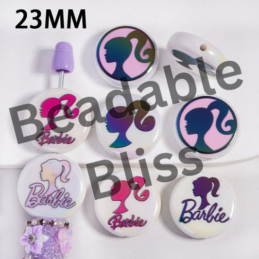 Acrylic Beads UV Coating Beautiful Fashion Doll 23MM, Flat Round Shape, Random Mix