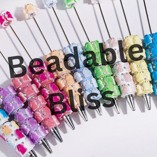 Beadable Clay Pens with AB Rhinestone, Man Exclusive Theme, Multi-Color