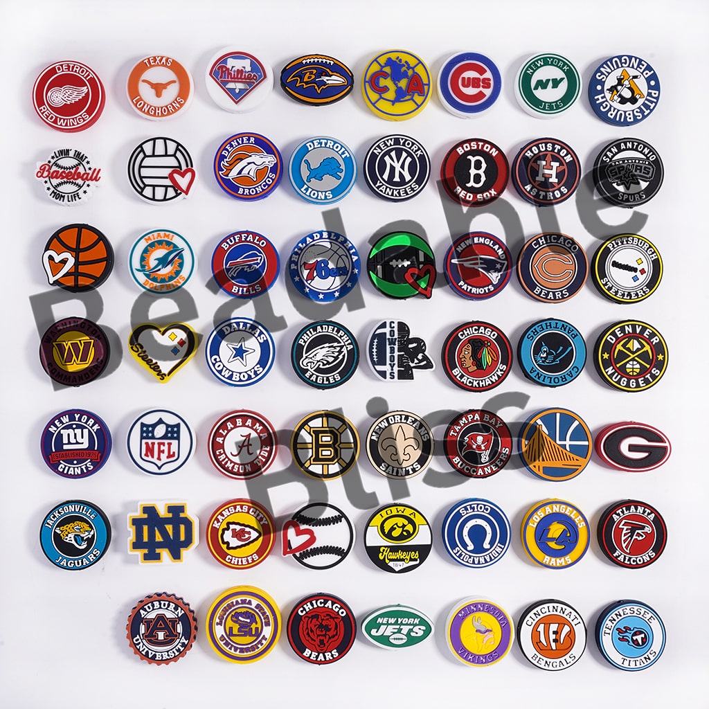 Silicone Focal Beads American Football and Baseball Series, Random Mix
