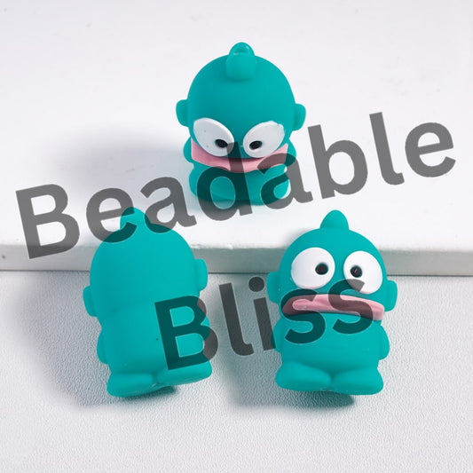 Silicone Focal Beads 3D Adorable Character Teal Color Big Mouth