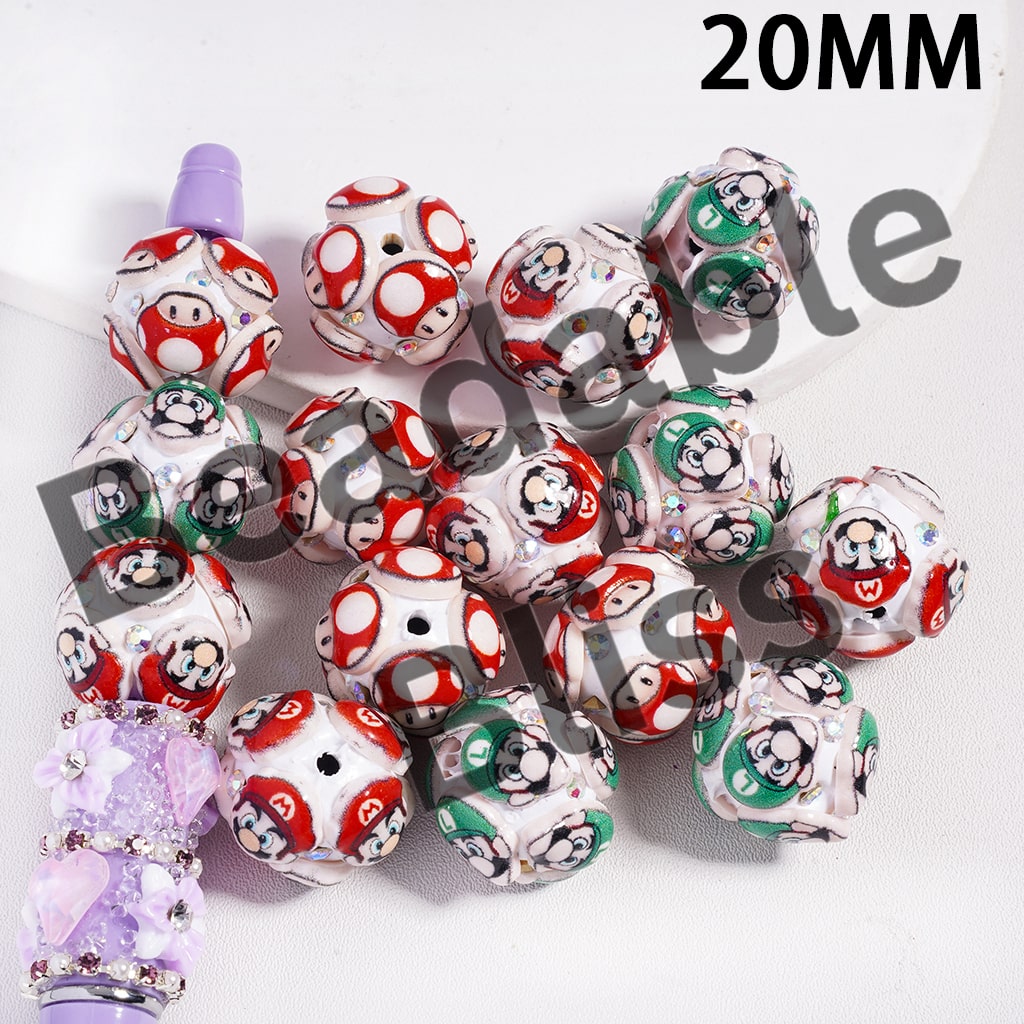 Clay Beads with Plumber Character Series and AB Rhinestones, 20MM, Random Mix