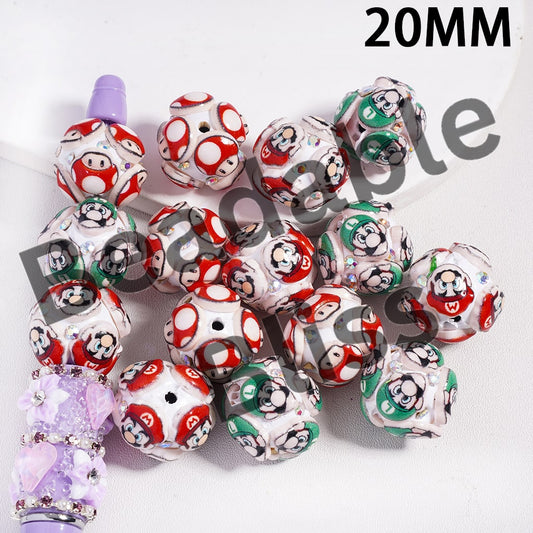 Clay Beads with Plumber Character Series and AB Rhinestones, 20MM, Random Mix