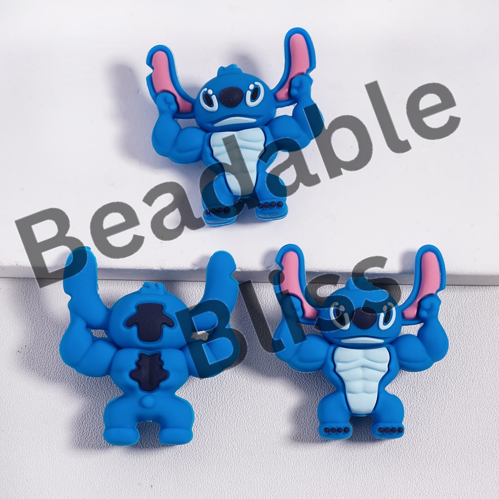 Silicone Focal Beads 3D Cute Blue Monster Character Series