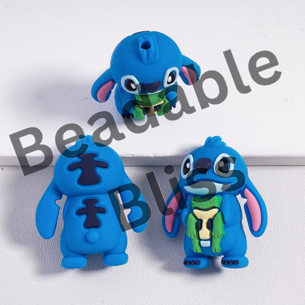 Silicone Focal Beads 3D Cute Blue Monster Character Series