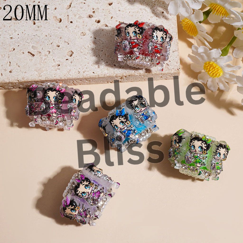 Handmade Acrylic Beads Old Girl Character Holding Ice Cream, Clear Rhinestone and White Pearl Chains, 20MM Multi-Color Random Mix