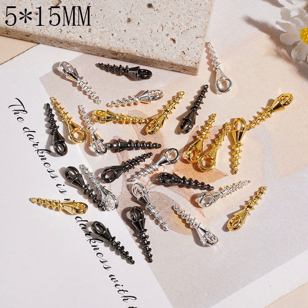 Metal Self Tapping Eye Screws for DIY Jewelry Making, Charm Pendant Craft Accessories, 5*15MM Gold Silver Gun Black