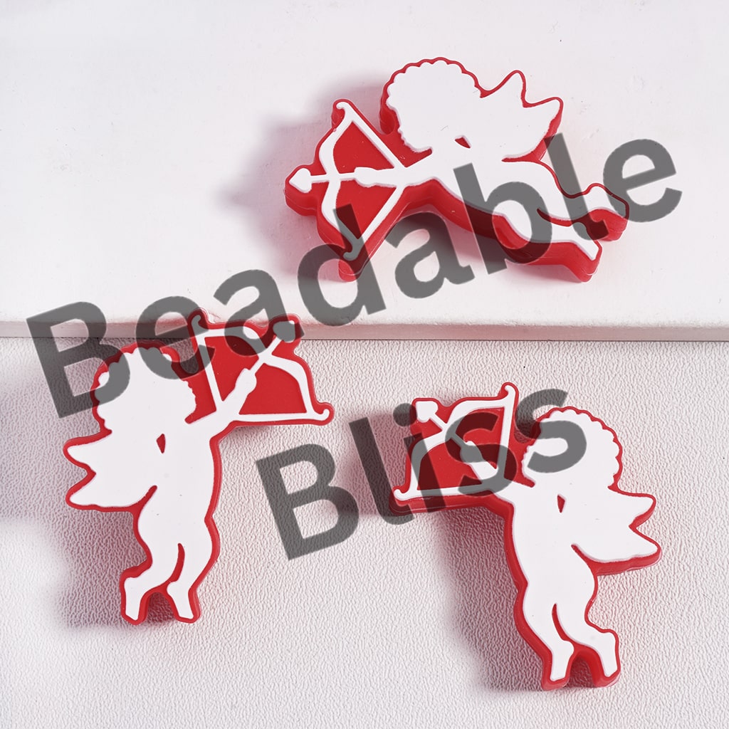Cute Goddess of Love Silicone Focal Beads, Red and Pink