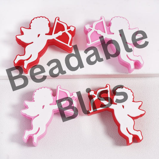 Cute Goddess of Love Silicone Focal Beads, Red and Pink