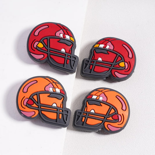 Silicone Focal Beads American Football Helmet, Red and Orange