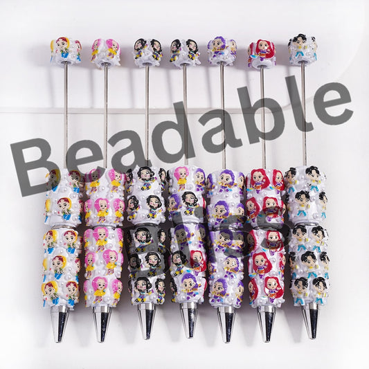 Beadable Clay Pens Beautiful Girl and Handsome Boy Princess, White Pearls, Random Mix