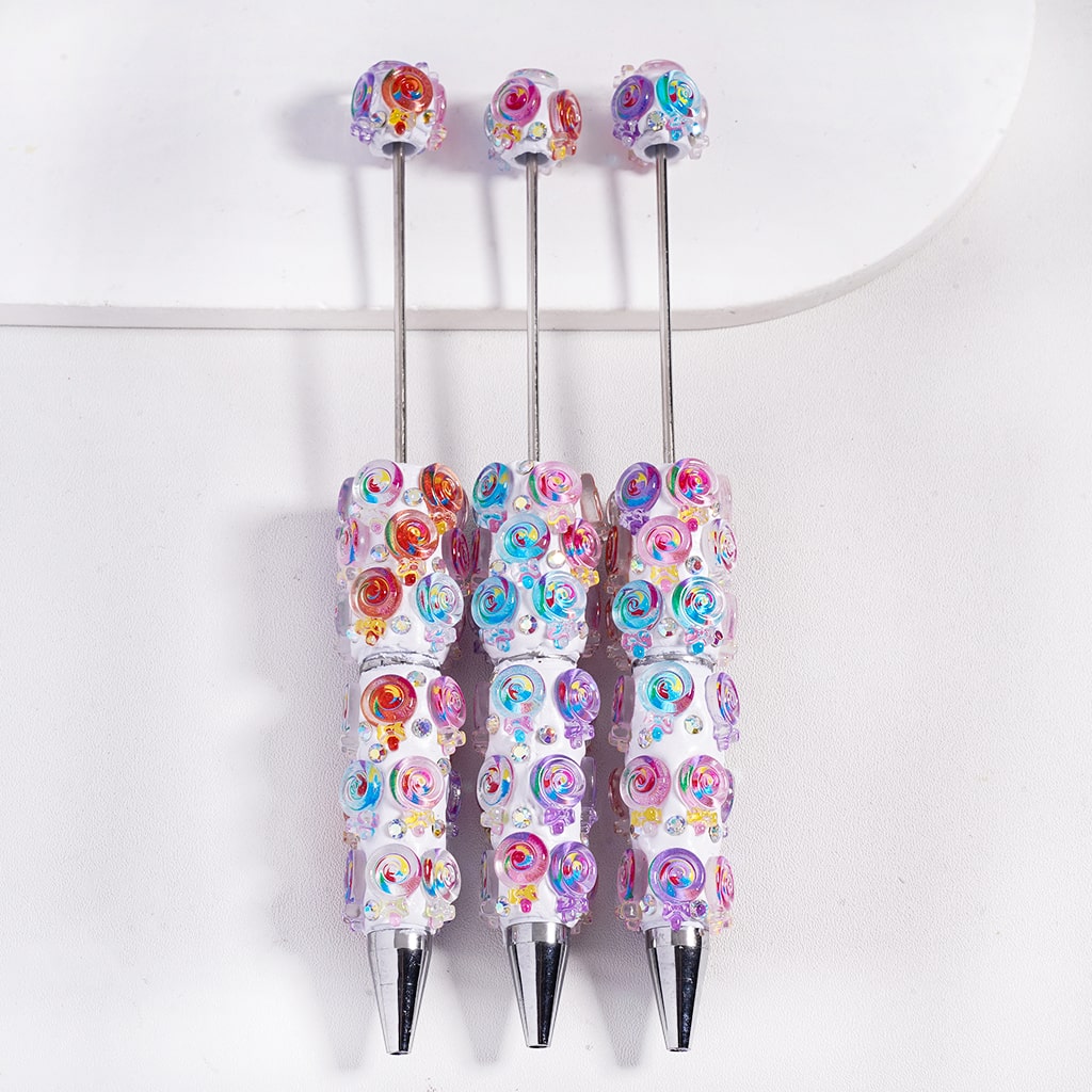 Beadable Clay Pens Lollipop with Bowtie in Various Color and AB Rhinestones