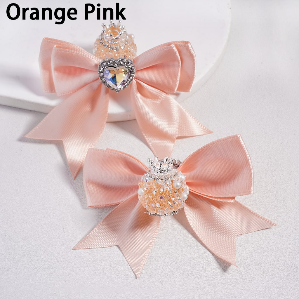 Large Fabric Bowtie with Heart Shape Shiny Rhinestones White Pearls Silver Alloy Crown Acrylic Beads in Solid Color (The Bowtie is around 65MM Wide)