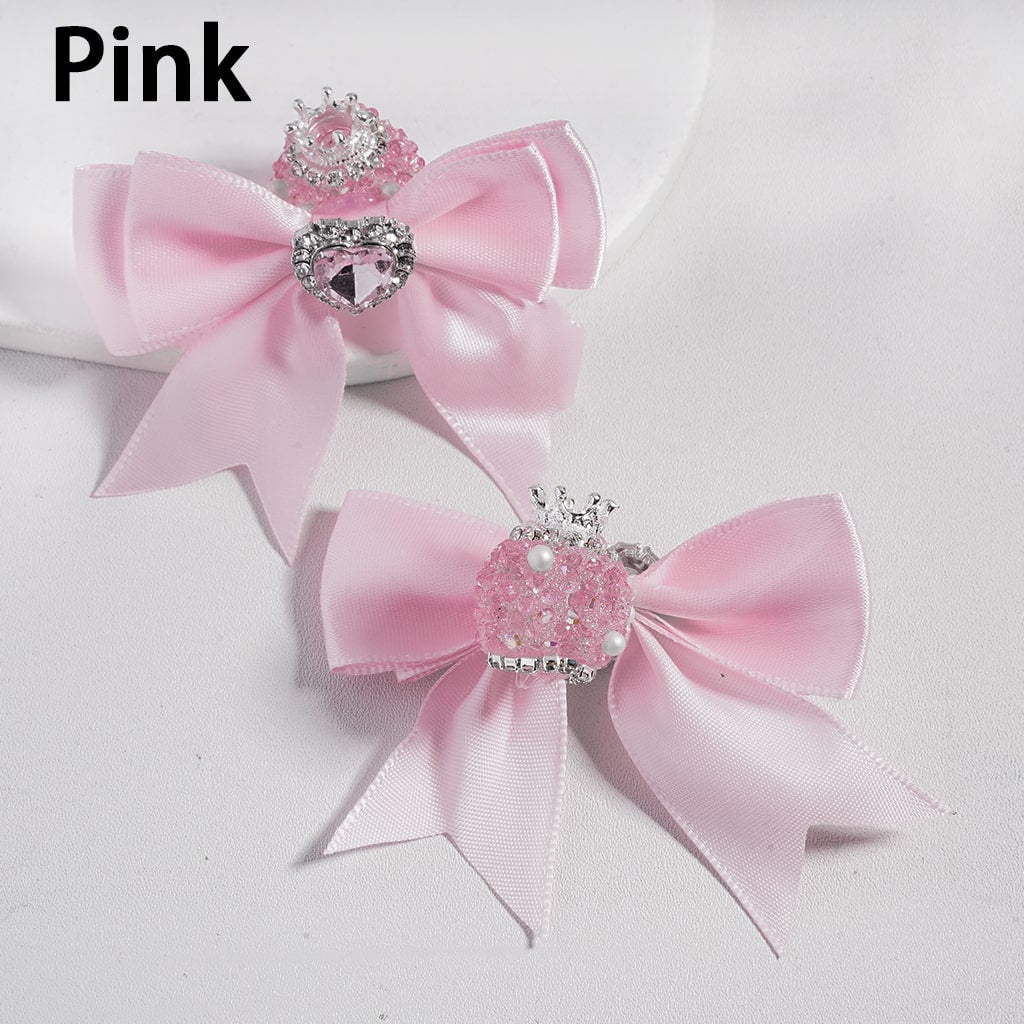 Large Fabric Bowtie with Heart Shape Shiny Rhinestones White Pearls Silver Alloy Crown Acrylic Beads in Solid Color (The Bowtie is around 65MM Wide)