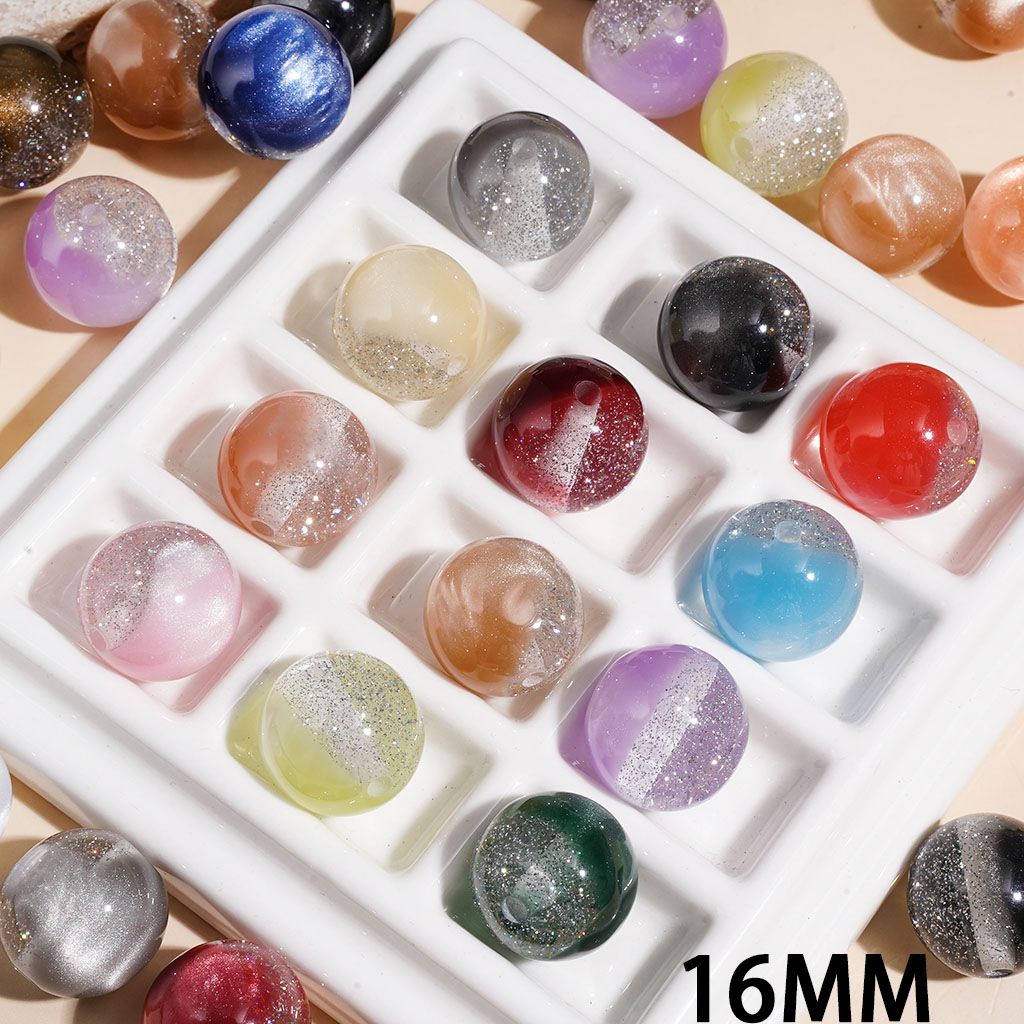 Multi-Color Cat Eye Style Acrylic Beads with Silver Glitter Inside, 16MM