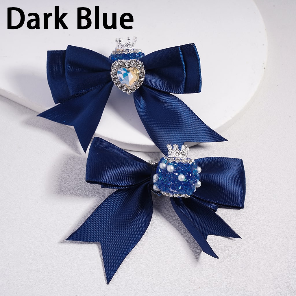 Large Fabric Bowtie with Heart Shape Shiny Rhinestones White Pearls Silver Alloy Crown Acrylic Beads in Solid Color (The Bowtie is around 65MM Wide)