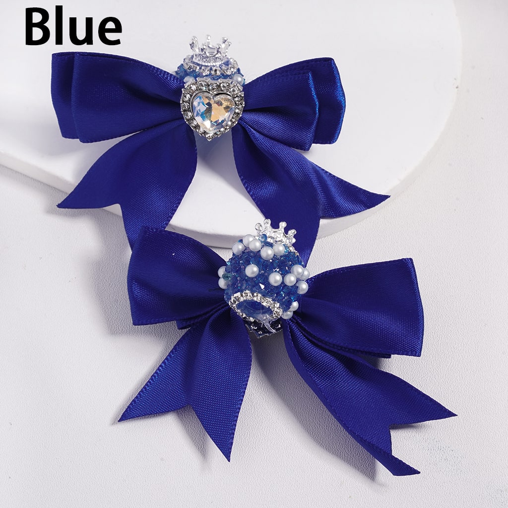 Large Fabric Bowtie with Heart Shape Shiny Rhinestones White Pearls Silver Alloy Crown Acrylic Beads in Solid Color (The Bowtie is around 65MM Wide)