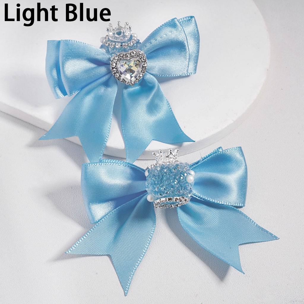 Large Fabric Bowtie with Heart Shape Shiny Rhinestones White Pearls Silver Alloy Crown Acrylic Beads in Solid Color (The Bowtie is around 65MM Wide)