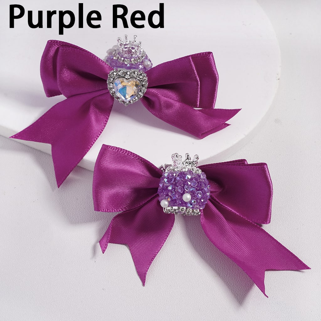 Large Fabric Bowtie with Heart Shape Shiny Rhinestones White Pearls Silver Alloy Crown Acrylic Beads in Solid Color (The Bowtie is around 65MM Wide)