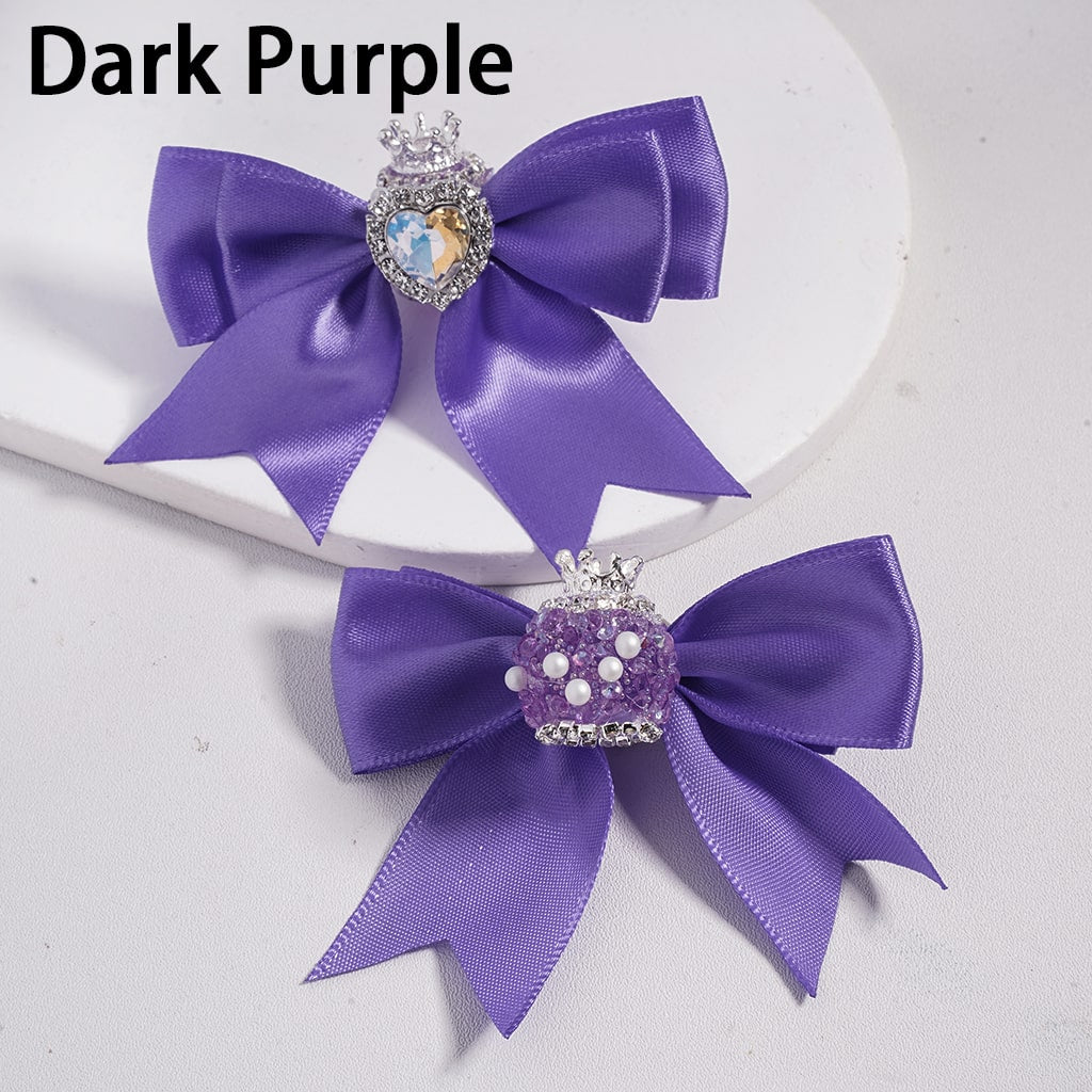 Large Fabric Bowtie with Heart Shape Shiny Rhinestones White Pearls Silver Alloy Crown Acrylic Beads in Solid Color (The Bowtie is around 65MM Wide)