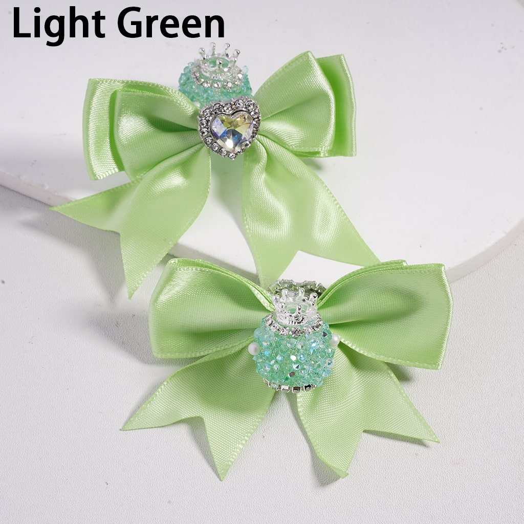 Large Fabric Bowtie with Heart Shape Shiny Rhinestones White Pearls Silver Alloy Crown Acrylic Beads in Solid Color (The Bowtie is around 65MM Wide)