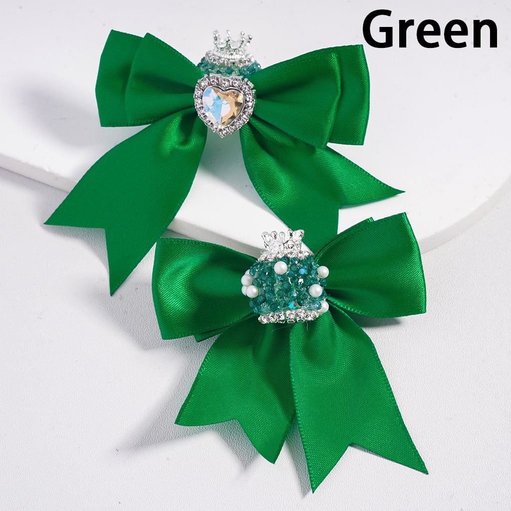 Large Fabric Bowtie with Heart Shape Shiny Rhinestones White Pearls Silver Alloy Crown Acrylic Beads in Solid Color (The Bowtie is around 65MM Wide)