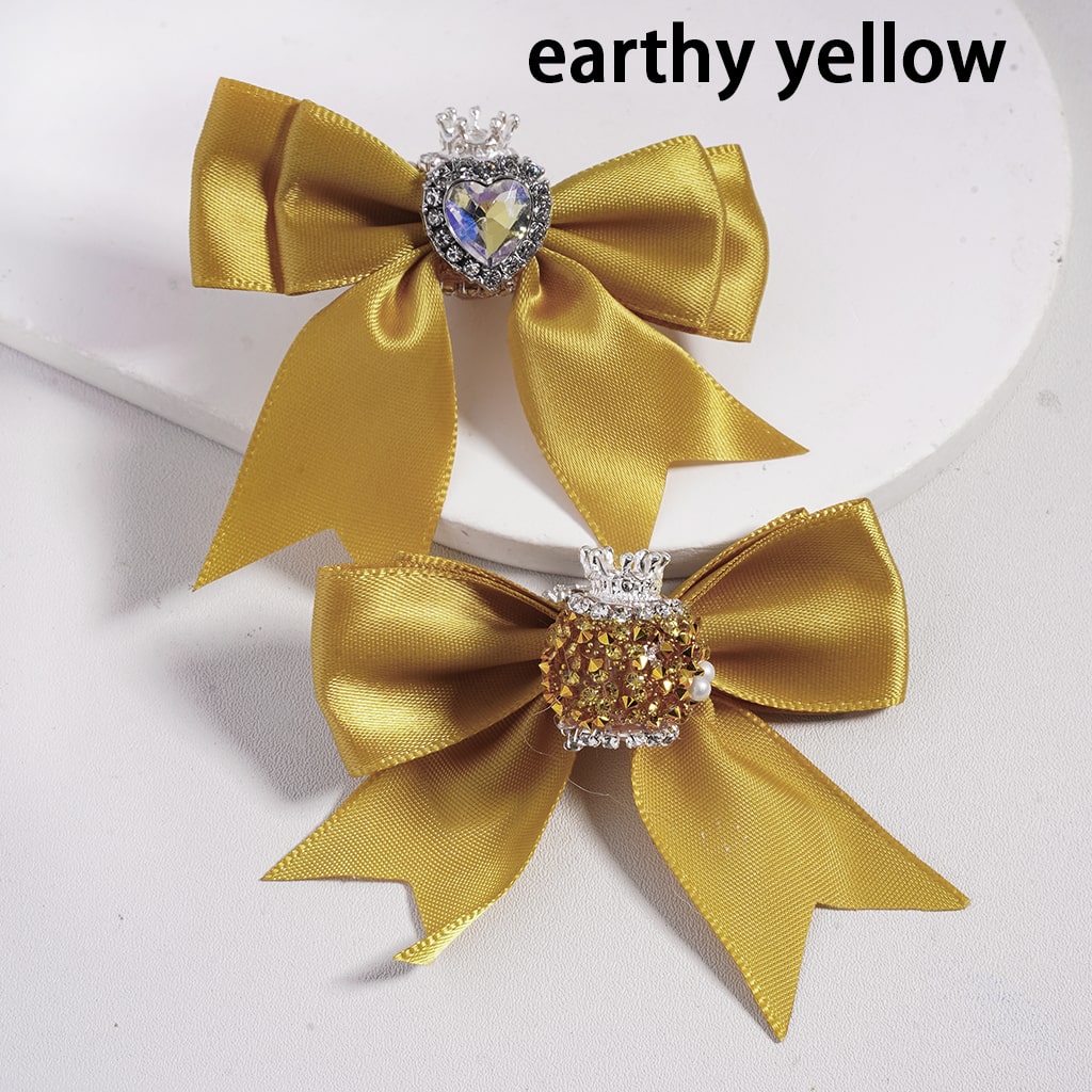 Large Fabric Bowtie with Heart Shape Shiny Rhinestones White Pearls Silver Alloy Crown Acrylic Beads in Solid Color (The Bowtie is around 65MM Wide)