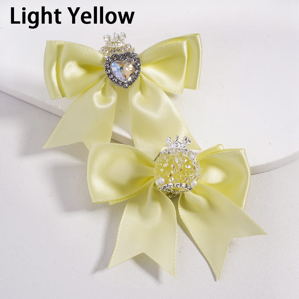 Large Fabric Bowtie with Heart Shape Shiny Rhinestones White Pearls Silver Alloy Crown Acrylic Beads in Solid Color (The Bowtie is around 65MM Wide)