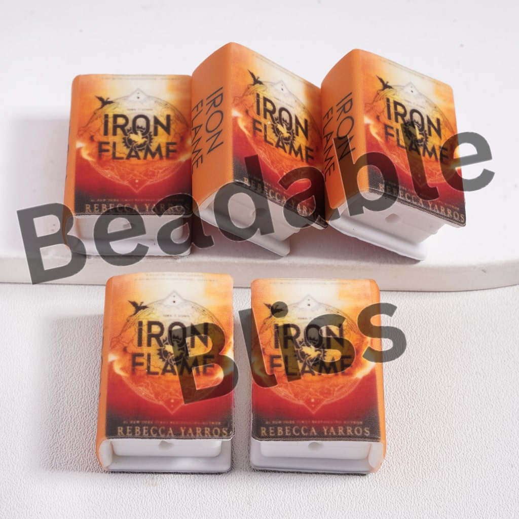 Silicone Focal Beads 3D Mini Book Fantasy and Romance Series with Orange-Red Ombre Color